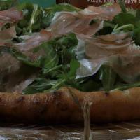 Gf Prosciutto & Arugula · fresh mozzarella, prosciutto di Parma, arugula, grana, basil, extra virgin olive oil