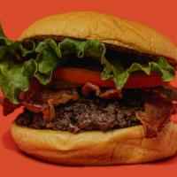 Hamburger · Pat Lafrieda Brisket Blend smashed burger with green leaf lettuce, tomato, pickles, onion, a...