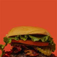 Double Hamburger · Two Pat Lafrieda Brisket Blend smashed burger patties served with green leaf lettuce, tomato...