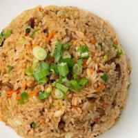 Roast Pork Fried Rice · Stir-fried rice with mild sweet meat that has been roasted.