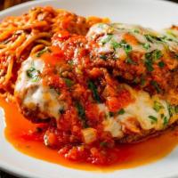 Eggplant Parmigiano · tomato / mozzarella / spaghetti alla chitarra
