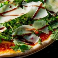 Large Arugula Pizza · cherry tomato / onion / shaved parmigiano / balsamic
