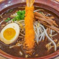 Mame Miso Yasai Ramen · Extra vegetables. Mame miso, pork, and chicken-based soup. Topped with ground pork, bean spr...