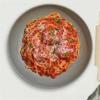 Meaty Mighty Parmigiana · Homemade meatballs smothered in a delicious marinara sauce and topped with Mozzarella and Pa...