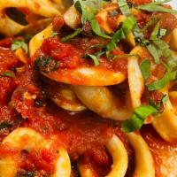 Seafood Pasta · Shrimps, scallops, clams, and calamari over pasta with your choice of fresh tomato sauce or ...