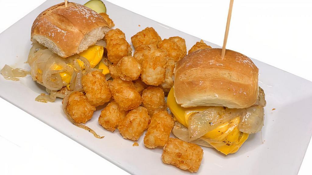 Cheeseburger Sliders · sautéed onions, pickles, american cheese