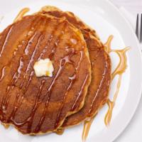 Pancakes · With butter and syrup.