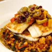 Seared Branzino · Roasted vegetable fregola, livornese sauce.
Thoroughly cooked meat, seafood, poultry, shellf...