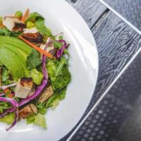 Super Green Salad · Mixed Greens, Organic Tofu, Carrots, Edamame Slaw, Avocado, Broccoli, Red Cabbage, Chickpeas...