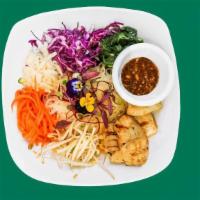 Lemongrass Chicken & Glass Noodles (Gf) · with vermicelli glass noodles, scallions, pickled daikon and carrots, shredded red cabbage, ...