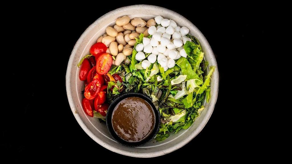Caprese Salad · Field Green Mix • Fresh Mozzarella • White Beans • Tomato • Basil • Balsamic Vinaigrette