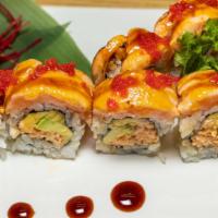  Yummy Roll · Spicy crab meat, mango, avocado inside, topped with spicy tuna & special sauce.