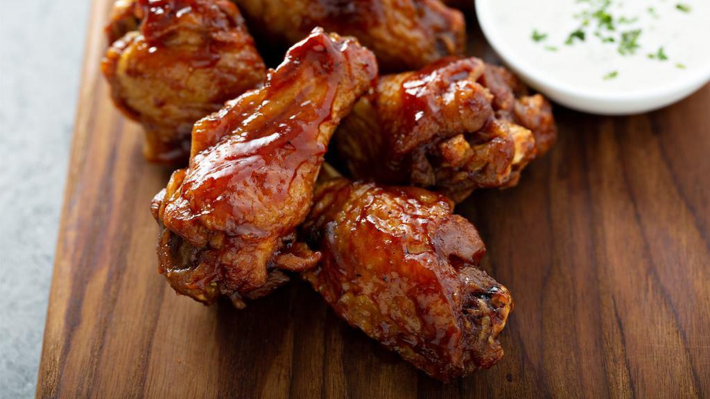 Bbq Chicken Wings · 5 pcs of BBQ Chicken wings, served with house barbecue sauce, pickled carrots and celery.