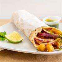 Chickpeas Potato (Chole Aloo) Masala Kati Roll · Vegetarian. Chickpeas with tomatoes, fenugreek, and blackening spices wrapped in Paratha or ...
