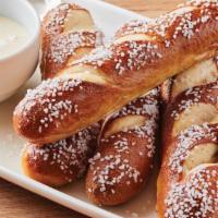 Brew Pub Pretzels & Beer Cheese Dip · Soft, Bavarian-style pretzel sticks are ready to dip in BLUE MOON® white Cheddar beer cheese...