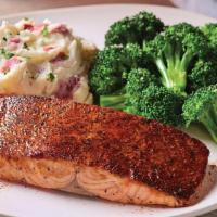 Blackened Cajun Salmon · 6 oz. blackened salmon fillet grilled to perfection. Served with garlic mashed potatoes and ...