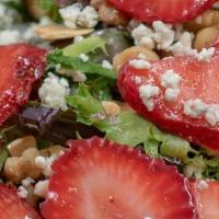 Large Simply Salad · Greens, fresh strawberries, candied walnuts, crumbly bleu cheese, and. maple mustard vinaigr...