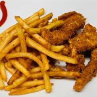 Kids Chicken · Chicken fingers served with fries