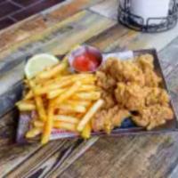 Fried Oyster Basket (10) · Fried oysters with your choice of French Fries, Cajun Fries or Sweet Potato Fries.
