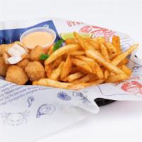 Fried Scallops Basket (8) · Fried scallops with your choice of French Fries, Cajun Fries or Sweet Potato Fries.