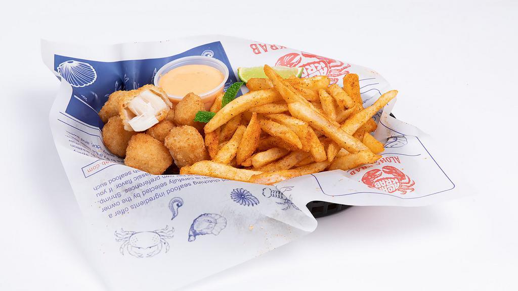 Fried Scallops Basket (8) · Fried scallops with your choice of French Fries, Cajun Fries or Sweet Potato Fries.