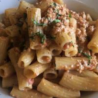 Rigatoni Lunch Special · Turkey sausage, tomato cream sauce with choice of salad.