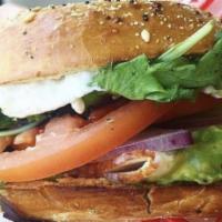 Tube Bagel · Vegetarian. Toasted everything bagel with avocado, red onion, Cream cheese, tomato turkey br...