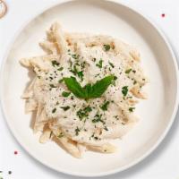 All For Alfredo Pasta  · (Vegetarian) Fresh penne pasta cooked in a alfredo sauce and topped with black pepper, parsl...