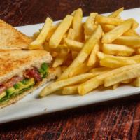 Avocado Blt (Aguacate, Bacon, Lettuce, Tomato) · Mayo and fries.