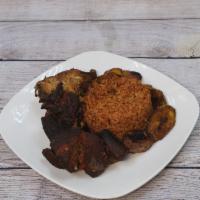 Jollof Rice & Plantain · With assorted meat.