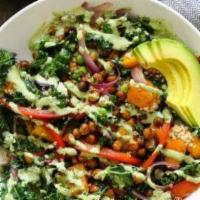Quinoa Bowl Salad · Organic quinoa, avocado, tomatoes, cucumbers, carrots, homemade beans, organic kale, and lem...
