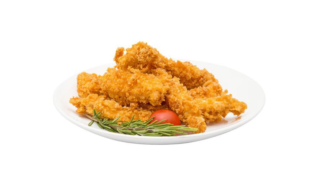 4 Chicken Fingers With Fries · 4 pieces of warm chicken fingers served with a bed of crispy fries.