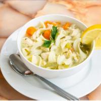 Chicken Noodle Soup · Served with fresh pita.