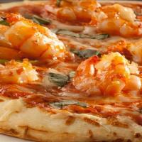 Shrimp Pitza · With tomato sauce, cheese, garlic and parsley.
