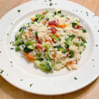 [Gf, V, Vn] Risotto Alla Primavera · Risotto mixed with vegetables: zucchini, broccoli, mushrooms, onions, seasonal items