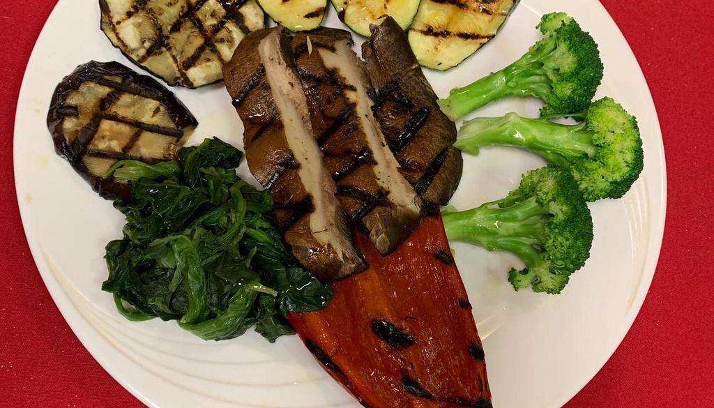 [Gf, V, Vn] Grilled Vegetable Plate · Grilled zucchini, eggplant, mushrooms, seasonal items