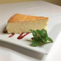 [V] Cheesecake · Authentic Italian style cheesecake made with a ricotta base (instead of cream cheese)