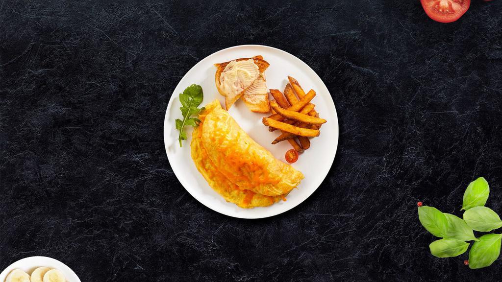 Sunny Cheese Omelette · Eggs cooked with special cheese blend as an omelette. Served with a side of toast and home fries.