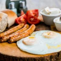 Bubamara Breakfast · Two eggs, feta cheese, mayo, tomato and choice of  sausage.