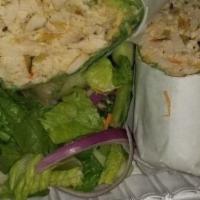Chicken Caesar Wrap · Grilled chicken, Caesar dressing, croutons, and Parmesan cheese.