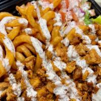 Gyro Bowl · Protein, Rice, Salad, Curly Fries and Sauce