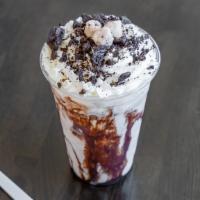 Oreo Cookie Dough Blast · Vanilla ice cream with oreos, cookie dough, chocolate syrup, topped with whipped cream and o...