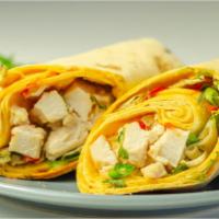 Healthy Request Wrap · Breakfast wrap made with two eggs whites and fresh turkey.