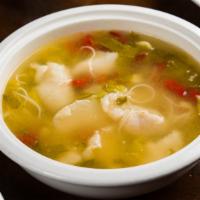 Pickled Vegetable Soup Gf · Pickled vegetables with rice noodles, served with pork or fish. Mild Spice.