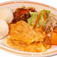 Fish Jun Plate · Pollack fish breaded in our egg batter. Served with two scoops of rice.