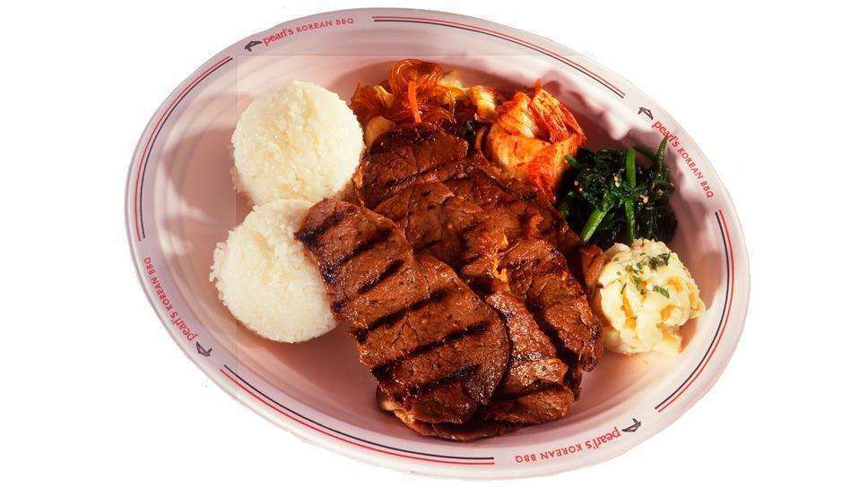 Bbq Beef Plate · Bulgogi charbroiled lean beef. Served with two scoops of rice.
