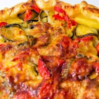 Large 10X14 Zucchinni & Cheese Deep Dish · Locally grown zucchinni and creamy Mozzarella cheese baked on a house made hearty deep dish ...