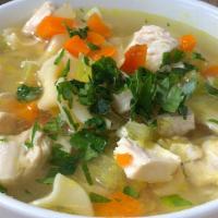 Chicken Noodle Soup - Quart · Chicken, butter, onion, carrot, celery, noodles, house made chicken stock, parsley.