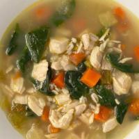 Chicken Barley & Spinach Soup - Quart · Chicken meat, chicken base, house made chicken stock, onion, carrot, celery, barley, spinach.
