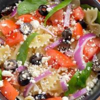 Bow Tie Pasta Salad - 1Lb · Farfalle, tomato, spinach, feta, black olive, red onion, Italian dressing.